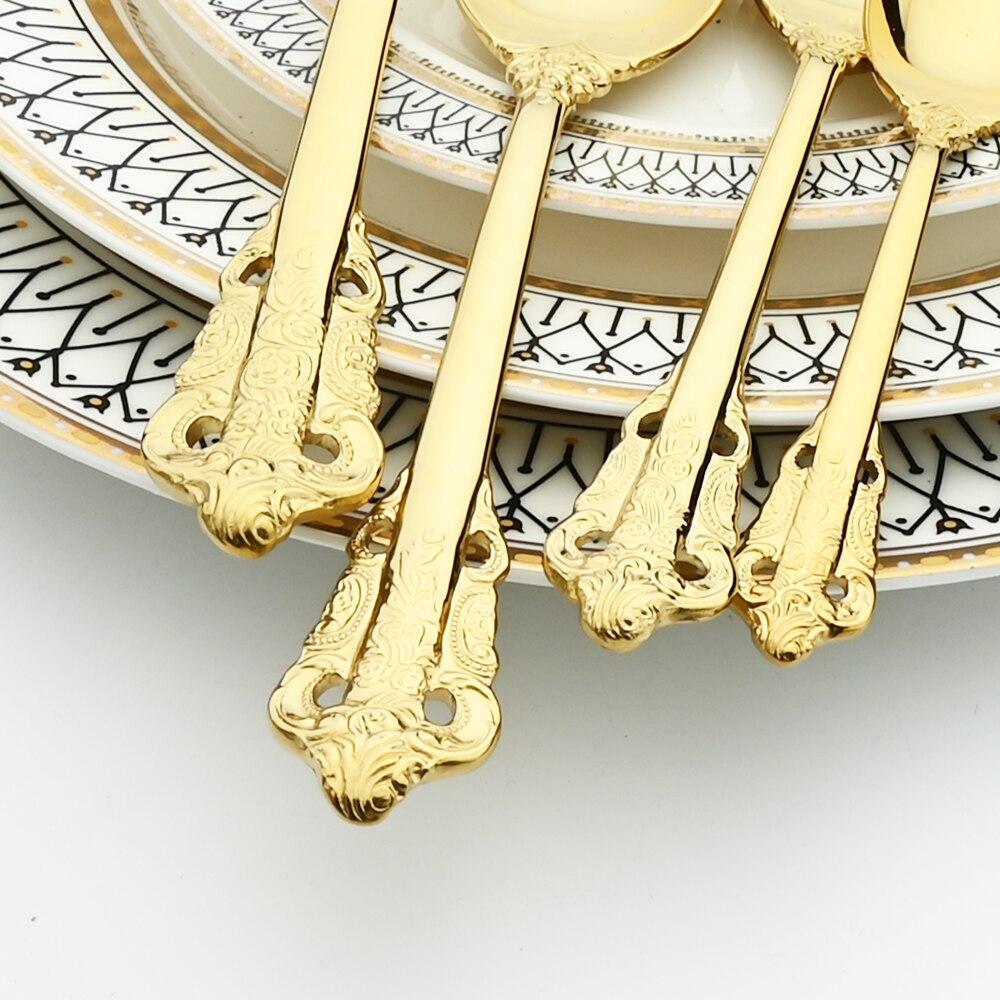 Gold Dinnerware Vintage Tableware 18/10 Silverware Stainless Steel Flatware Dinner Knife Fork Spoon Wedding Xmas Western Cutlery