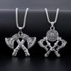 Men's and Women's Street Trendy Necklace Retro Double Sided Double Axe Pendant