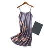 2 Pcs/Set Women Ice Silk Pajama Set Satin Printed V Neck Spaghetti Strap Loose Nightdress Half Sleeve Lace-up Waist Nightgown Lady Sleepwear