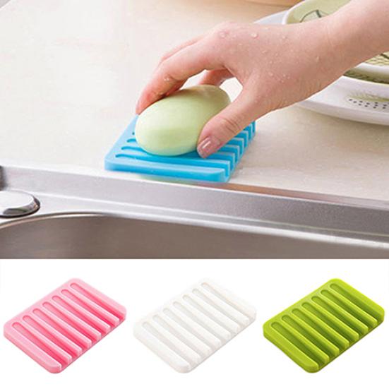 Flexible Bathroom Silicone Soap Dish Storage Holder Soapbox Plate Tray Drain