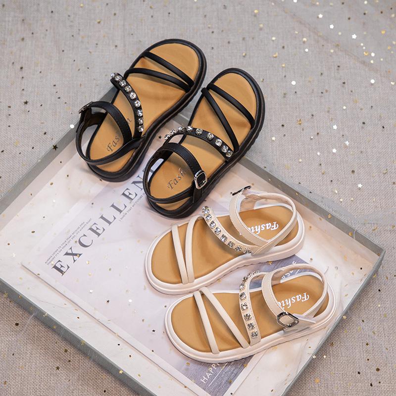 Girls Summer Beach Shoes Kids Princess Rhinestone Sandals Fashion Children Gladiator Sandals Simple Anti-Slippery All Match