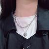 Women Necklace Heart Pendant Double-layered Hip Hop Style Alloy Polished Adjustable Club Party