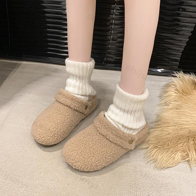 Fur Warm Women Cotton Slippers Short Plush Warm Casual Flats 2025 Trend Walking Cozy Home Winter Snow Shoes Zapatos De Mujer