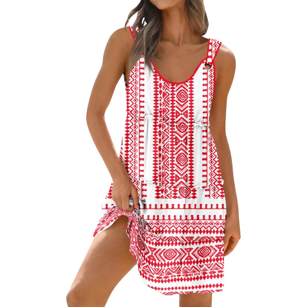Women's Casual Daily Dating Outing Fashion Print Basic Sleeveless Loose Dress Bohemian Beach Dress Sleeveless Dress