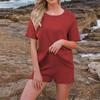 Women's Summer Fashion Beach Round Neck Casual Loose Short Sleeve Shorts Suit