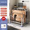 Multifunctional Knife Holder Stainless Steel Stand Home Kitchen Utensil Counter Cutting Board Rack Knife Pot Lid Storage Rack