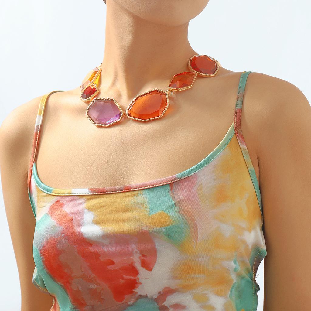 Tooxika Cross-border Trend Jewelry Personality Fashion Exaggerated Geometric Resin Colour Earrings Necklace