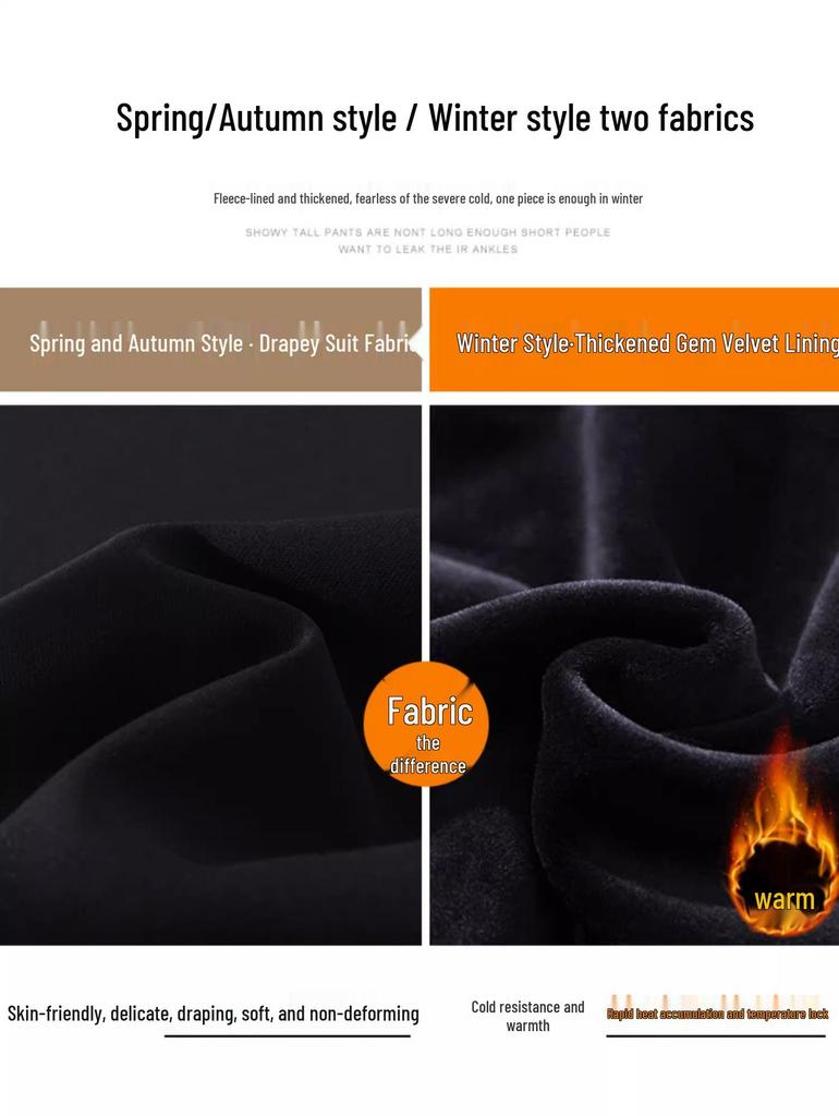 Women's Fleece-Lined Slim-Fit Wide-Leg Pants: High-Waisted, Sleek, and Stylish for Spring/Autumn