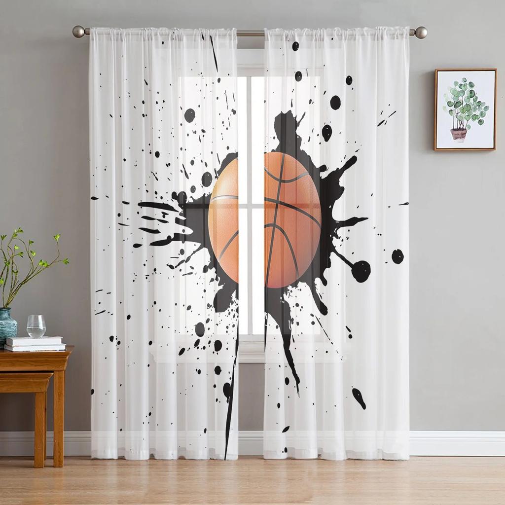 Comic Cartoon Basketball Sheer Curtain for Bedroom Tulle Voile Curtain for Kitchen Living Room Decor Window Treatment