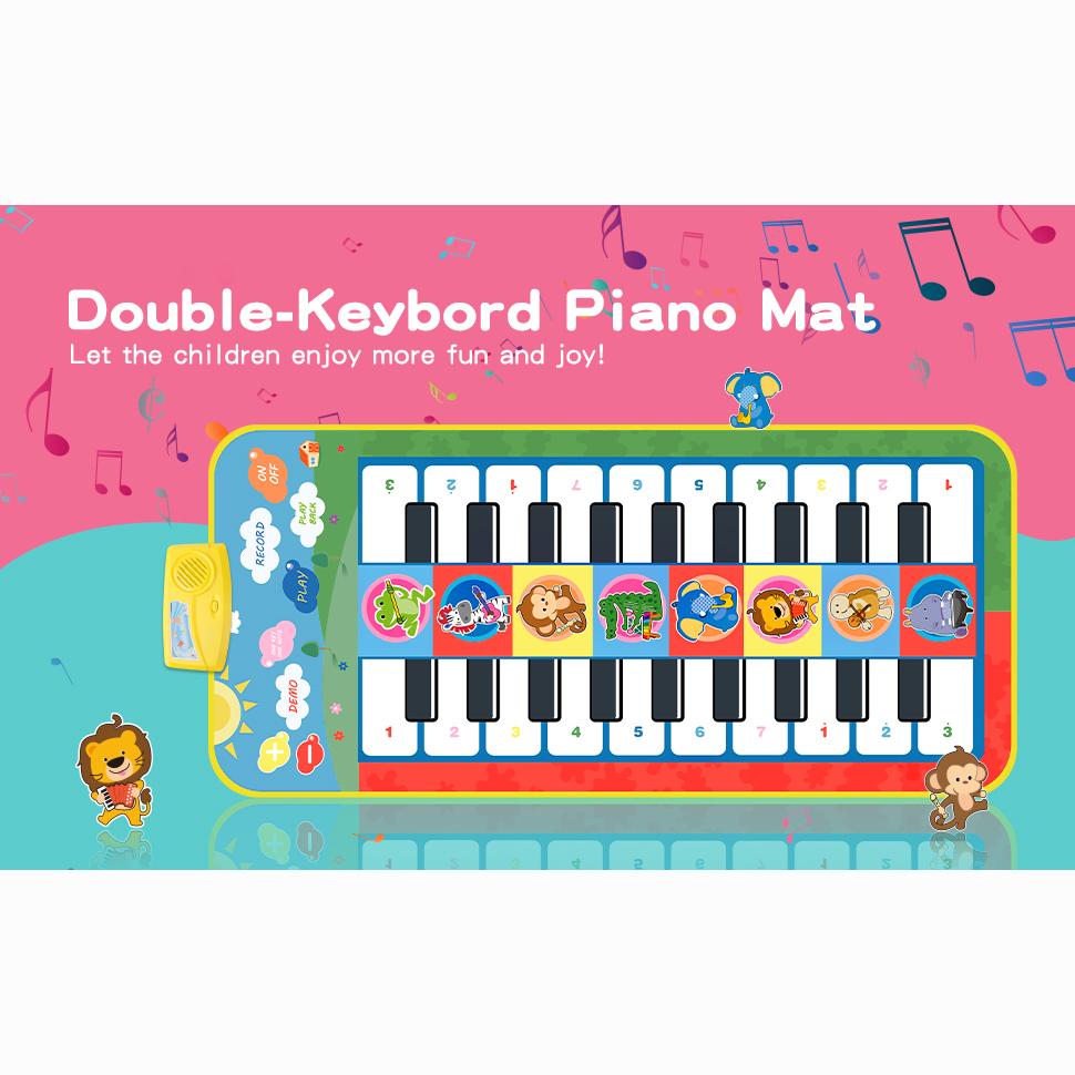 Piano Mat for Toddlers 1-3,44" X 20" Double Keyboard Music Floor Dance Mat 20 Keys with 8 Instrument Sounds,Learning Educational Toys Gifts for Baby