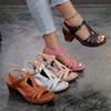 New Summer Women's Plus Size Solid Color Sandals One-Strap Buckle High Heel Shoes