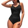 Women Monokini Deep V-Neck Sleeveless Slim Fit One-piece Bikini Solid Color Mesh Splicing