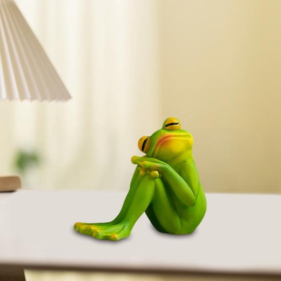 Cartoon Frog Figurine Kissing Meditation Toilet Frog Statue Resin Animal Sculpture Indoor Outdoor Garden Desktop Decoration Ornament