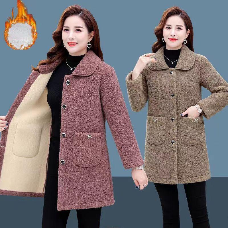 Women's Fleece Thickened Coat Winter Mid-length Coat