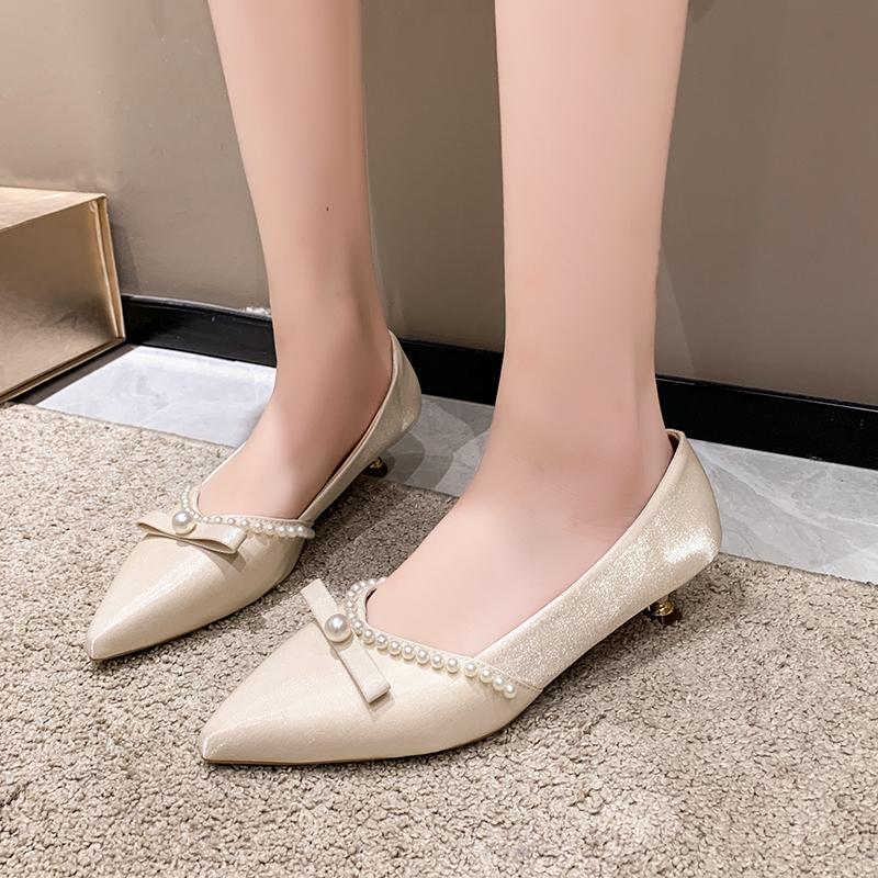 Casual Heels Women's Shoes with Spikes Slip On 2025 Branded Pumps Shallow Mouth Sandals Ladies Lace-Up Comfortable Pointed