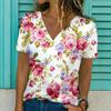 New Women T-shirt Floral Print Plus Size Top Women's Trend Clothing Fashion Short Sleeve Shirt Oversized V-Neck Blouse