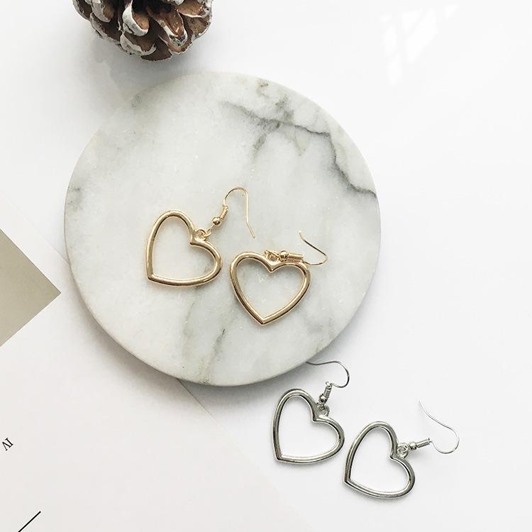 E371 Harajuku Geometric Heart-shaped Gold Love Earrings - Soft Cute Dangle Jewelry
