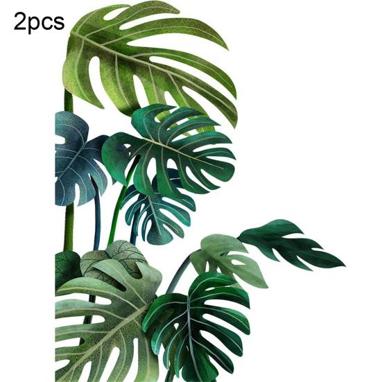 2Pcs Sticker Decal Nature Easy To Paste Smooth Tropical Plant Background Sticker for Living Room