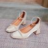2025 New Retro Pearl Thick Heel Single Shoes Women's Shallow Mouth Pearl Belt Mary Jane Simple Square Head High Heel Single Shoes
