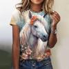 New Women's T-shirts 3D Animal Print Casual Short Sleeves Horse Pattern Street Tees Tops Summer T-shirts