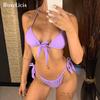 Neon Green Knotted Bikini Female Swimsuit Women Swimwear Two-pieces Bikini Set Bather Halter Bathing
