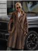 Dark Brown Faux Fur Long Coat - 2024 Winter Collection: Plush, Warm, and Thickened.