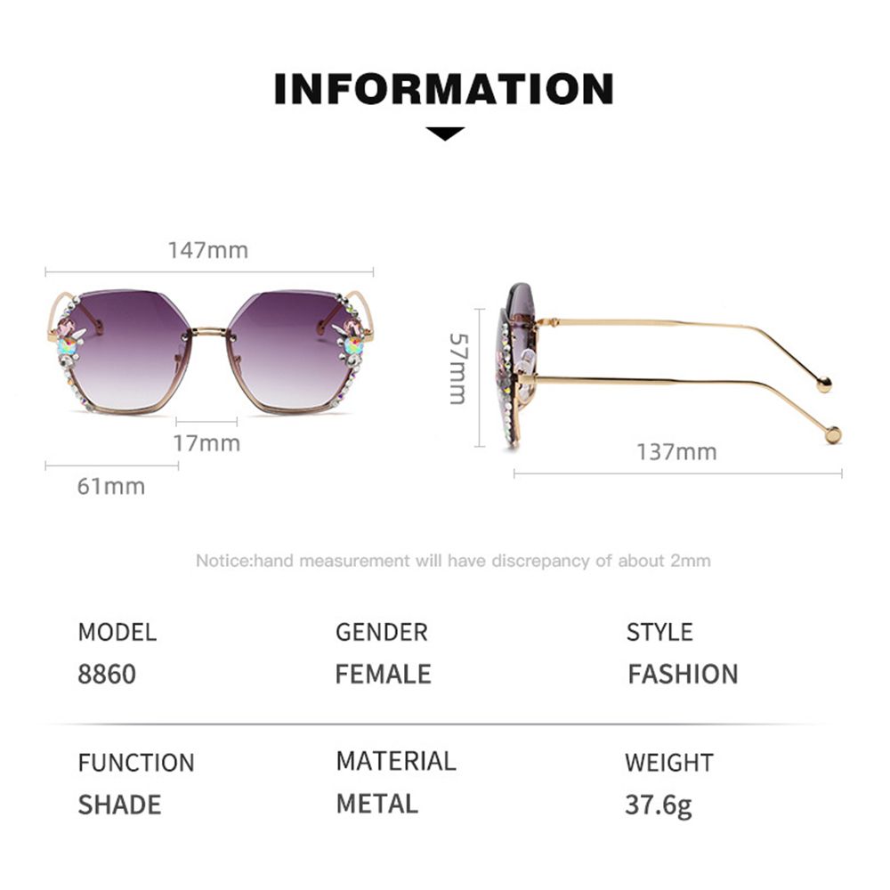 New Fashion Cutting Lens UV400 Rimless Sunglasses Gradient Rhinestone Sunglasses Women Sun Glasses