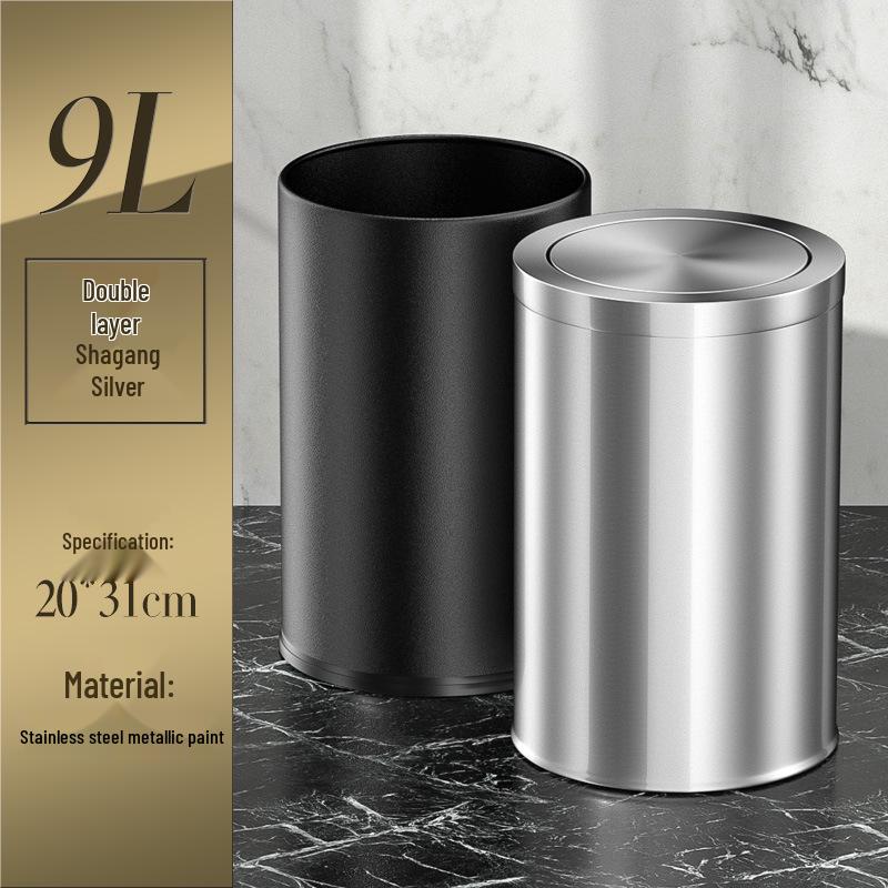 Stainless Steel Swing Lid Trash Can for Home and Kitchen, Light Luxury Design for Bathroom and Living Room.