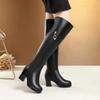 Women's Over The Knee Boots Natural Wool Genuine Leather Women Winter Boots Warm High-heel Women Motorcycle Boots