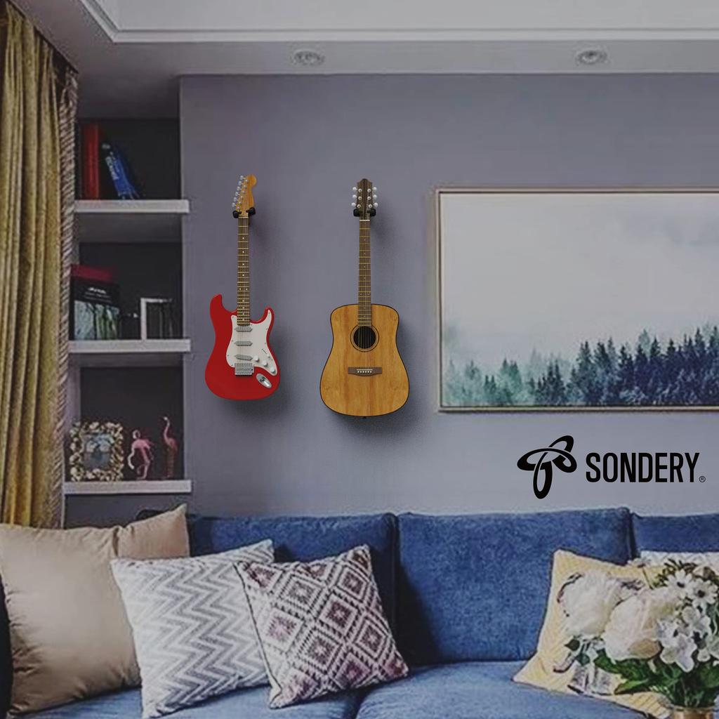 Sondery Guitar Hanger, Wall Mount Stand Hook, Wall Mount Holder for Ukulele and Bass, Auto-Locking, Easily Attaches To Wood Walls, Wood Studs,