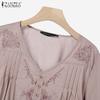 ZANZEA Women Casual V-Neck Half Sleeve Loose Embroidery Blouse