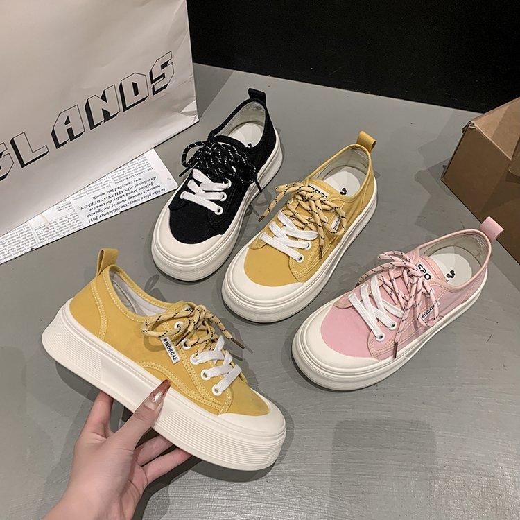 Platform Canvas Shoes Spring New Versatile Height Increase Casual Sports Board Shoes Breathable White Shoes Biscuit Shoes Women