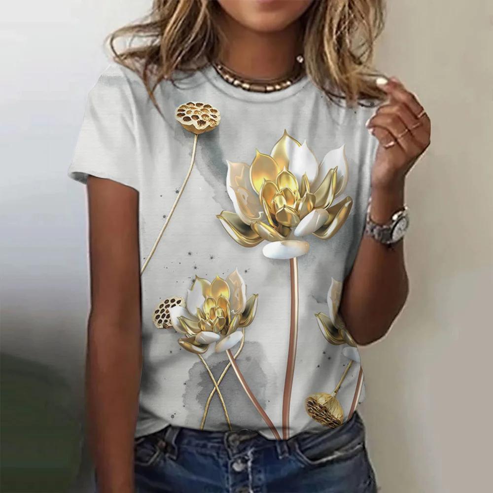 Summer Angel Flower 3D Printing T-shirt Women's Street Casual Fashion Y2k Round Neck Short-sleeved Top Clothing