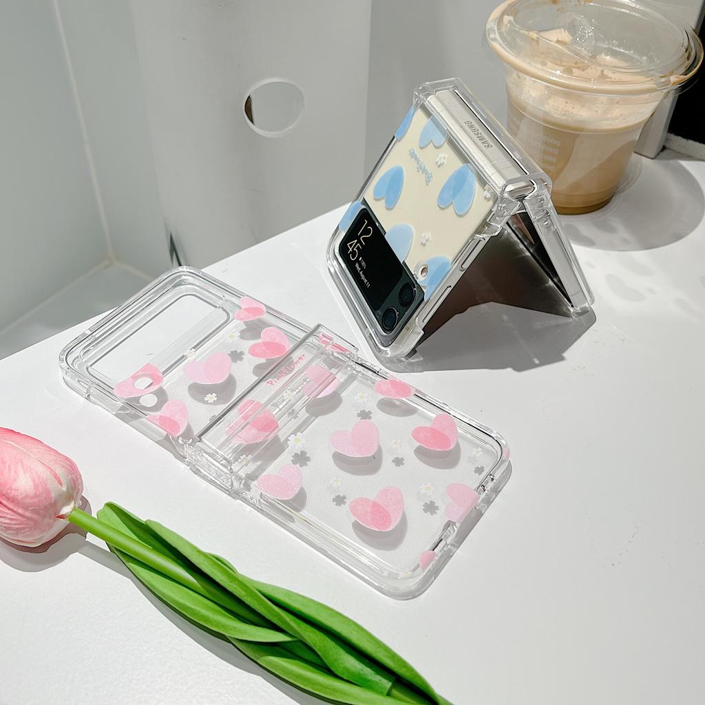 For Samsung Z Flip 4 Case Ins Heart Transparent Folding Phone Case For Galaxy Z Flip 3 5g Zflip4shockproof Hard Pc Back Cover