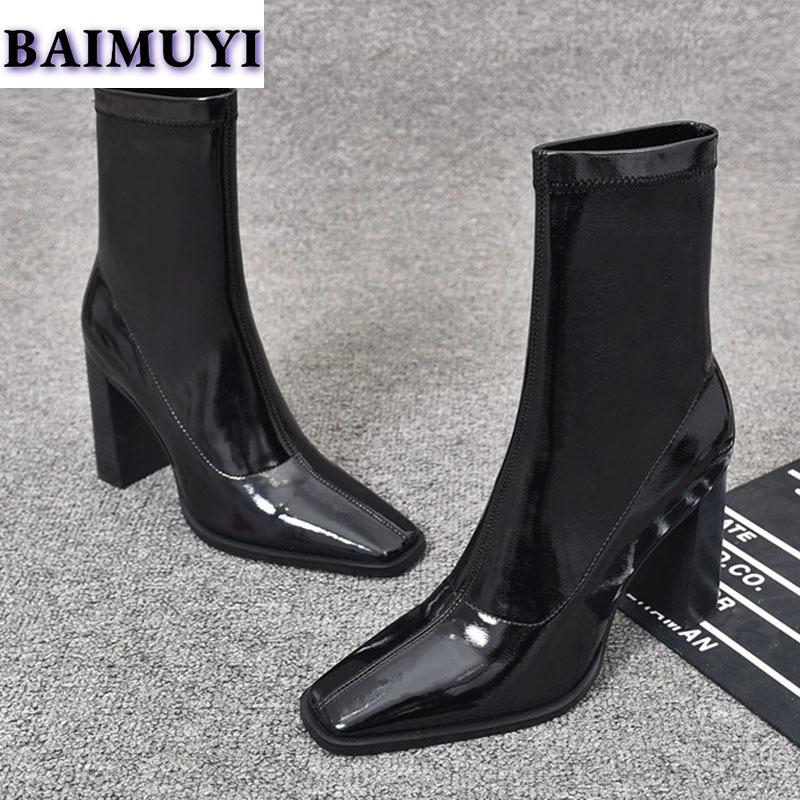 Square Toe Women Ankle Boots Super High Heels Shoes 2025 Trend Designer Leather Snow Chelsea Boots Winter New Pumps Mujer Botas