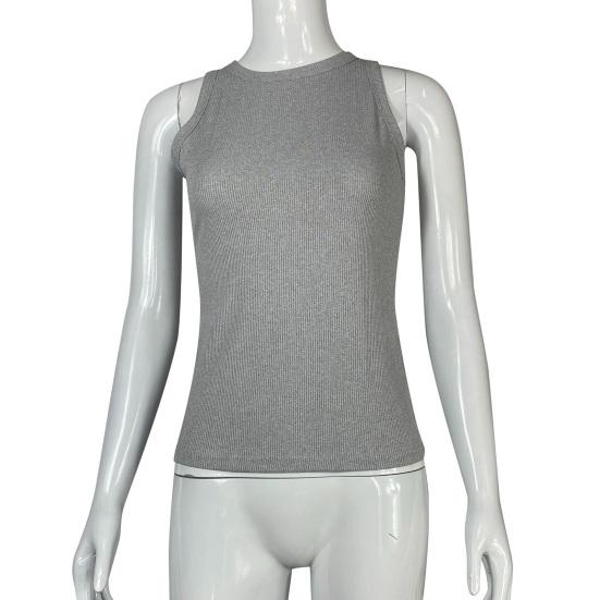 Women Vest Round Neck Sleeveless Elastic Slim Fit Tops Solid Color Sport Camisole