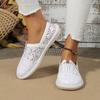 Ladies Casual Lace Shoes Hollow Out Breathable Soft Bottom Flat Casual Shoes White Female Footwear Walking Mesh Flat Sneakers