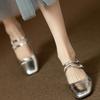 Retro Silver Single Shoes Women's Thick Heel Spring and Autumn Square Head One-word Buckle Mary Jane Shoes