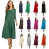 Round Neck Mid-sleeve Solid Color Swing Dress Fashion Temperament Elegant Women's Clothing