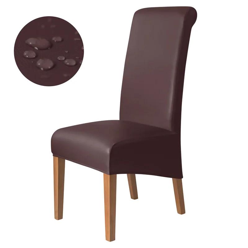 1PC Stretch Dining Chair Cover PU Leather Waterproof Chair Slipcovers Long Back Solid Color Seat Covers Banquet El Decor