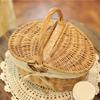 Handmade Large Wicker Basket Handle Picnic Bag Willow Woven Storage Hamper Double-Lid Camping Outdoor Fruit Holder Organizer