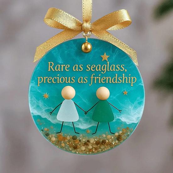 Sea Glass Friendship Ornament Handmade Sea Glass Art Friendship Keepsake Round Acrylic Christmas Tree Ornament for Xmas Party Decor