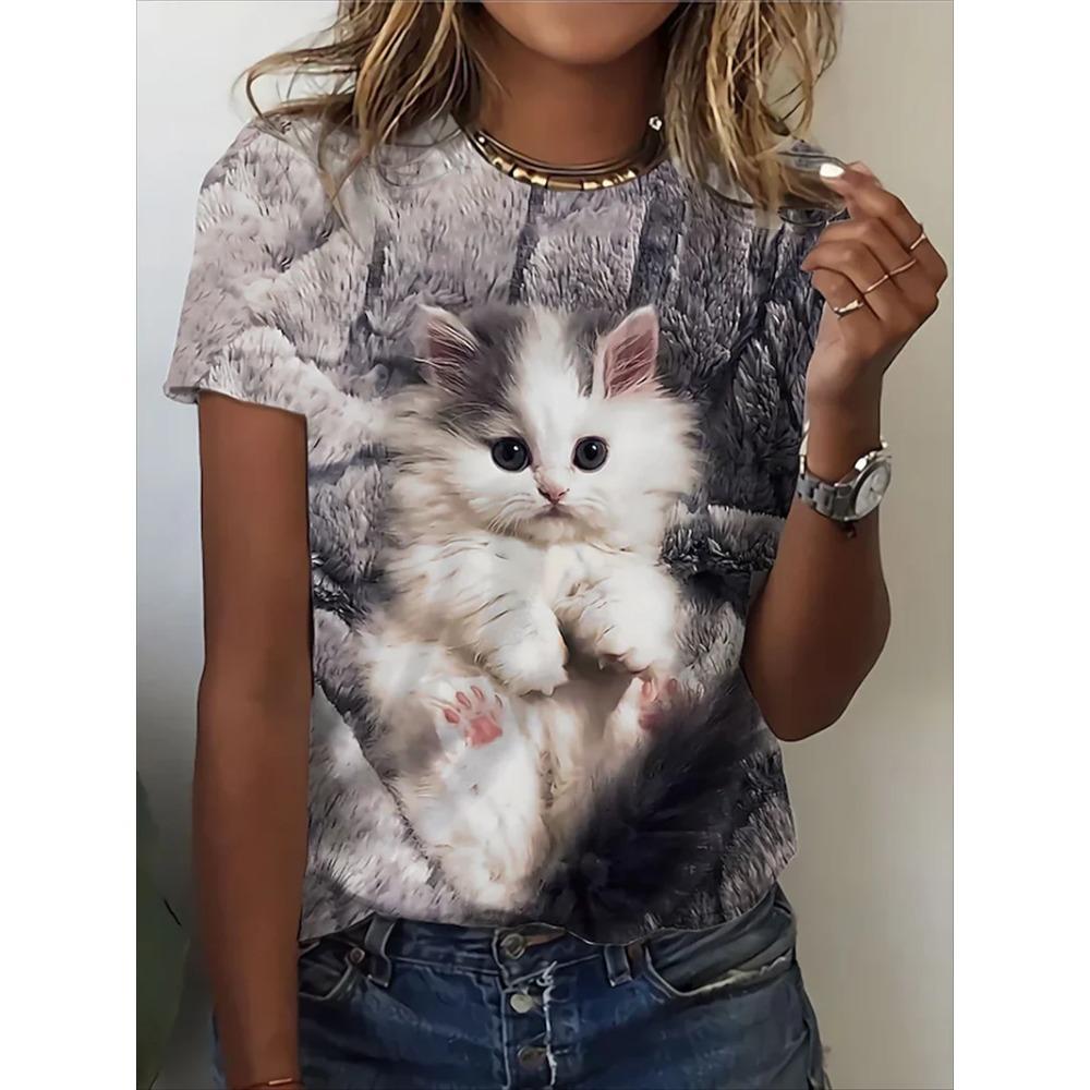 Summer 3d Pattern Printing Beautiful Women's Animal Print Short-sleeved T-shirt Casual Fashion Blouse Suitable for Daily Wear