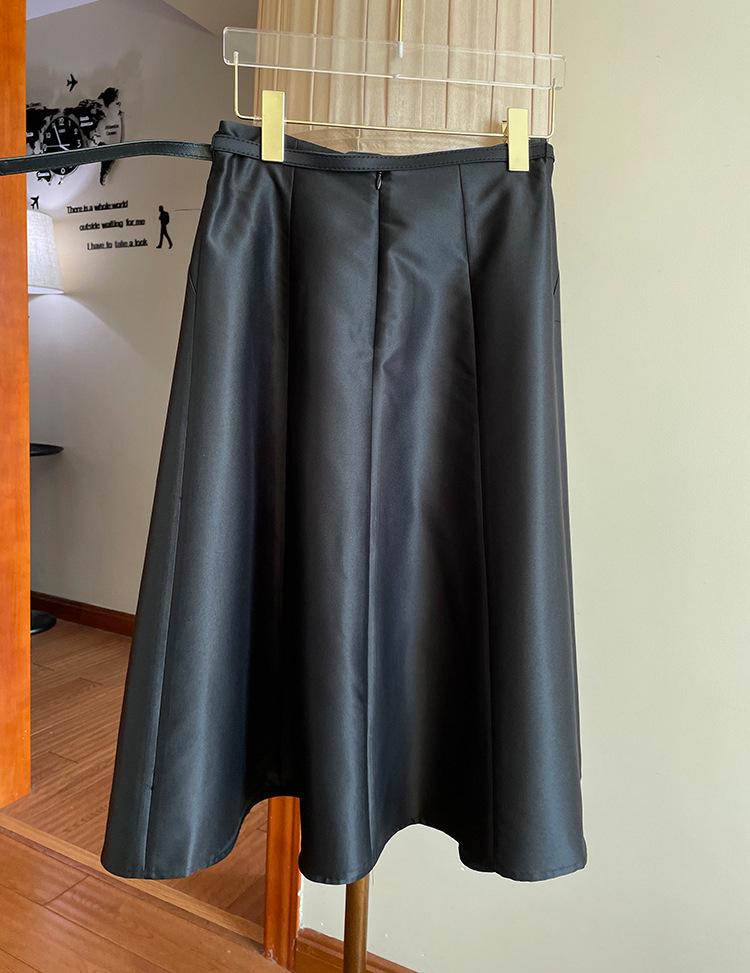 Available: Elegant High-Waisted Puffy Midi Skirt with Belt - Women's Spring/Summer Dress