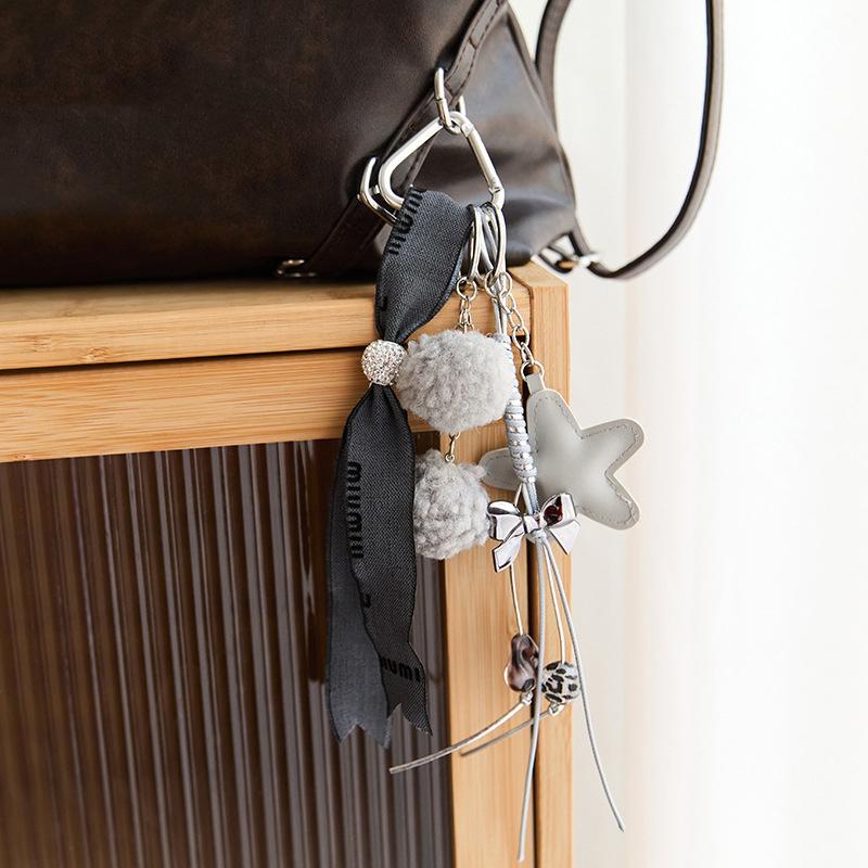 Y2K Star Heart Leather Bag Pendant Keychain Ins Style Girly Keyring Car Key Holder Backpack Hanging Decoration Key Accessories