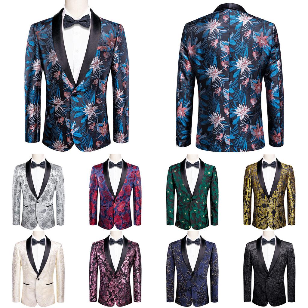 Mens Floral Tuxedo Dinner Jacket Regular Fit Shawl Lapel Paisley Prom Party Suit