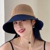 1 Piece Bow Hollow Stitching Panama Hats Fisherman Uv Protection Sun Hat Summer Women'S Bucket Foldable Basin Sunscreen Cap