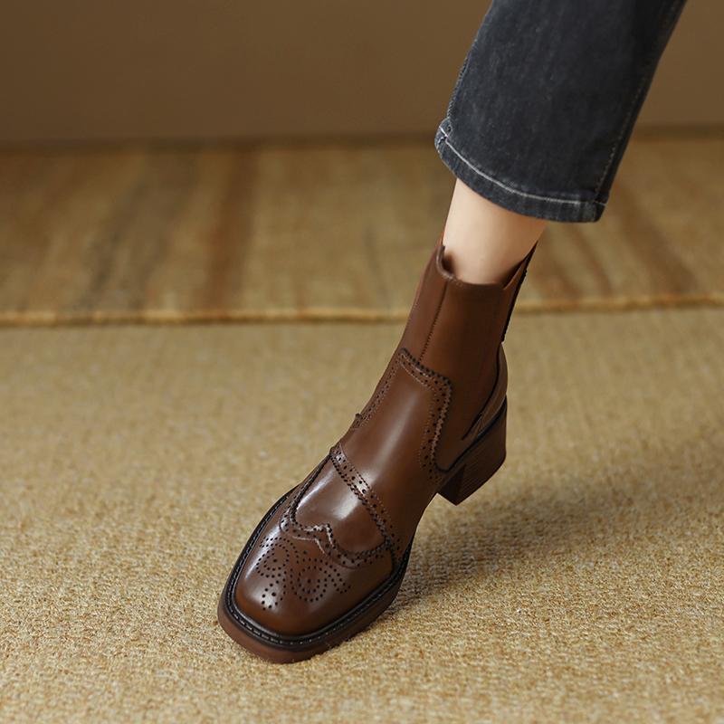Fashion Winter Women Shoes Chelsea Women Boots Round Toe Chunky Heel Boots Platform Boots Retro Bullock Ankle Boots