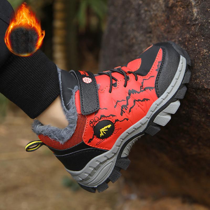 30-40 Children's Winter Large Fashion Outdoor Velcro with Velvet Warm Sports Shoes Cotton Shoes Snow Boots