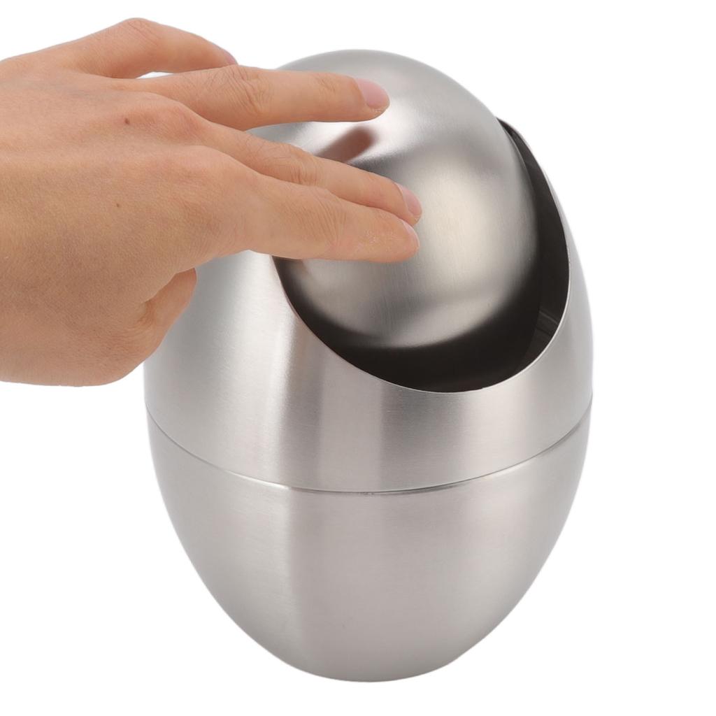Desktop Trash Can Stainless Steel Egg Shape Mini Countertop Waste Bin with Swing Lid for Bathroom